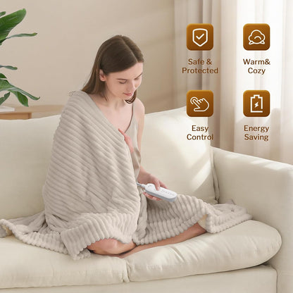 Heated Throw Blanket, 5 Heat Levels, 3 Hours Auto-Off, White | ETL & FCC certified, 50" × 60", OEKO-TEX fabric, machine washable, 100W low energy