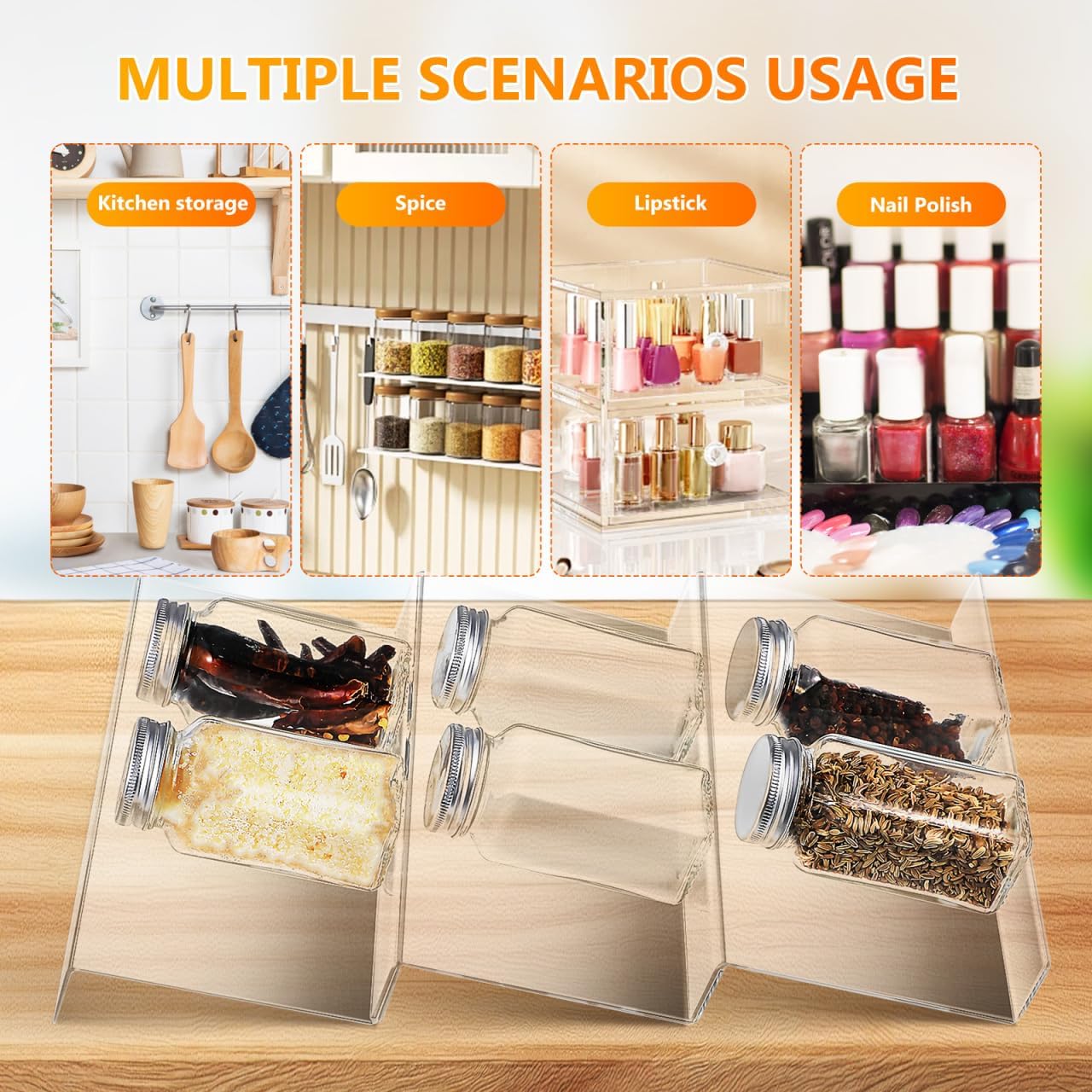 DECHOUS Spice Drawer Organizer: 4 Tier Expandable Clear Acrylic Spice Rack Organizer for Cabinet and Kitchen Drawer Insert - Seasoning Organizing Rack for Storage - 9" to 18" Adjustable