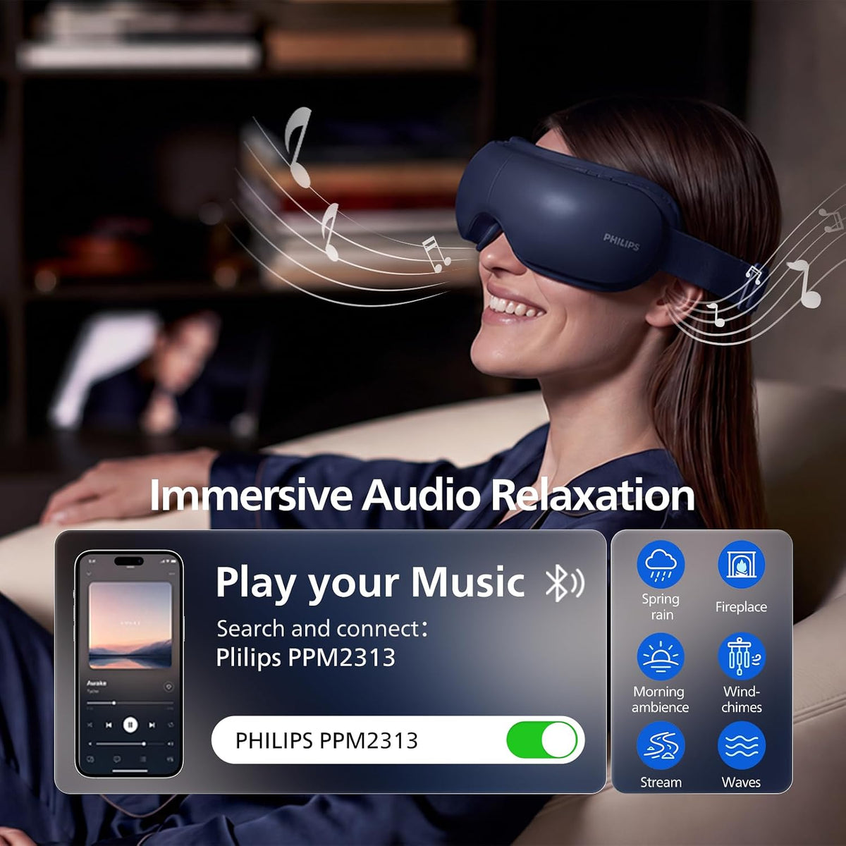 PHILIPS Eye Massager with Heat, Warm Compress for Eye Relief 2313 Blue