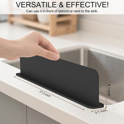 Mofason Silicone Sink Splash Guard for Kitchen Water Splash Guard, Black | 17.3"x4.1" sink splash guard for kitchen sink area suction cups, sink backsplash guard Fits front edge counter behind faucet