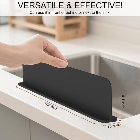 Mofason Silicone Sink Splash Guard for Kitchen Water Splash Guard, Black | 17.3"x4.1" sink splash guard for kitchen sink area suction cups, sink backsplash guard Fits front edge counter behind faucet