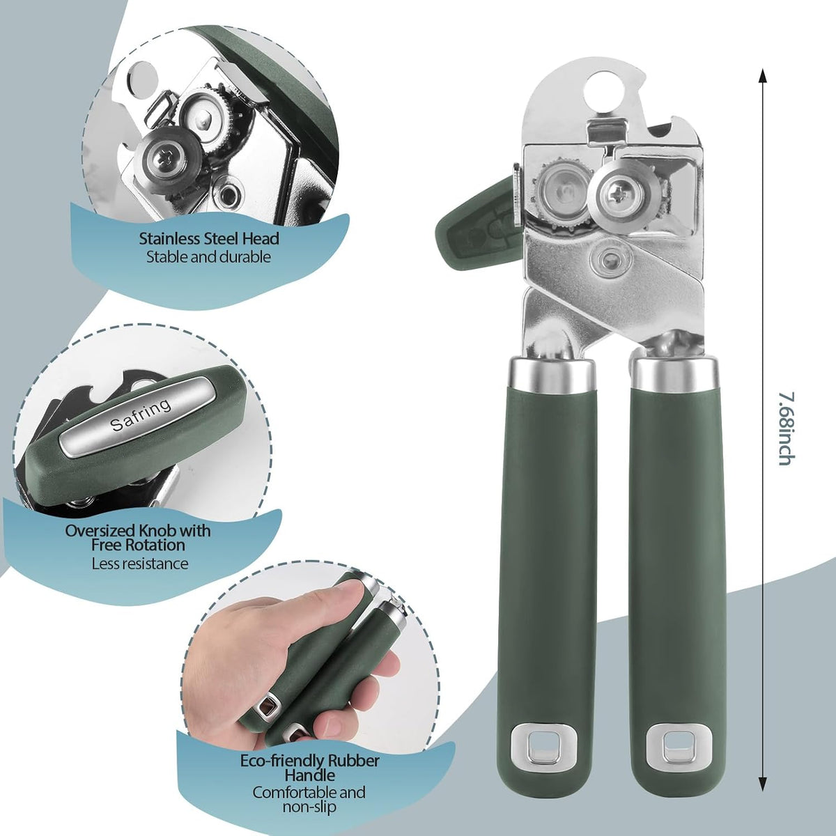 Safring Can Opener Manual, Heavy Duty Handheld Strong Can Opener with Soft Touch Handle, Sharp Blade Smooth Edge, Can Openers with Multifunctional Bottle Opener, Black