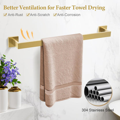 TURS Bathroom Hardware Set Black 4-Piece Towel Bar Set Include 24 Inch Towel Bar Hand Towel Holder Towel Hook Toilet Paper Holder with Shelf Wall Mounted Stainless Steel Bathroom Accessories Set