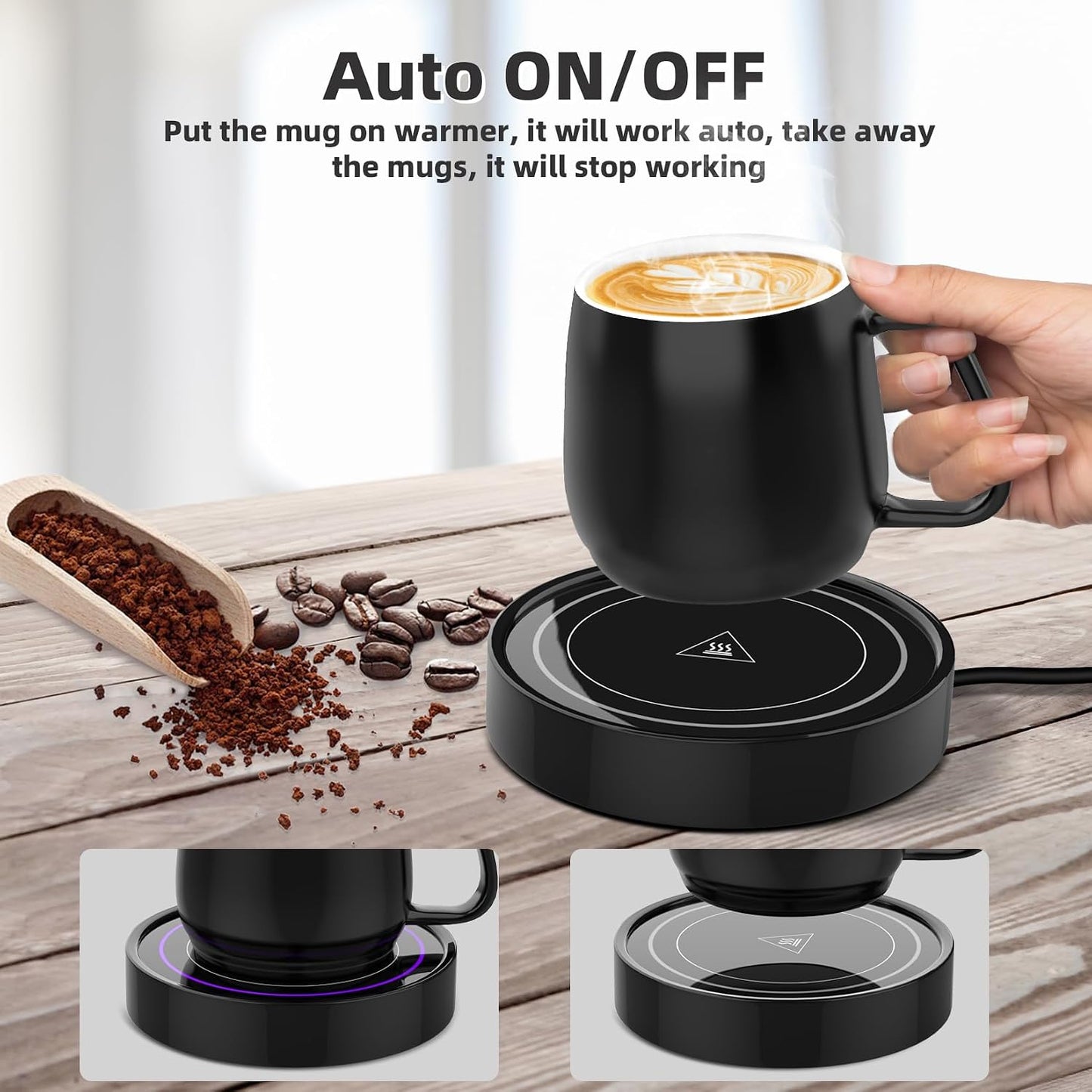 Coffee Warmer with Mug Set - Electric Beverage Cup Warmer for Desk Office Home Use, Candle Warmer Heating Plate with Gravity Switch Auto Shut Off (Up to 131F/55C), 12oz (Blue Set)