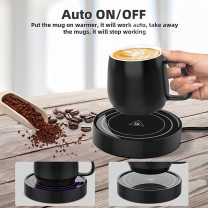 Coffee Warmer with Mug Set - Electric Beverage Cup Warmer for Desk Office Home Use, Candle Warmer Heating Plate with Gravity Switch Auto Shut Off (Up to 131F/55C), 12oz (Blue Set)