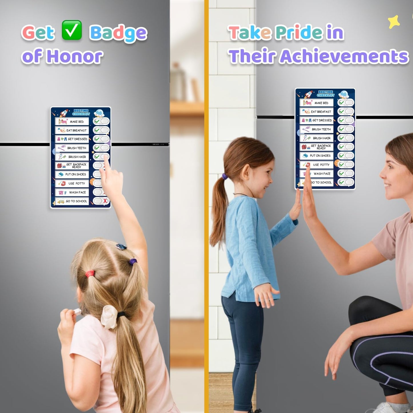 Upgraded Slider 4 in 1 Reward Chart for Kids, Reusable Bedtime/Morning/Daily Routine Chart for Kids, Magnetic Chore Chart for Kids Toddlers, Sticker Chart for Kids Behavior Chart for Kids at Home