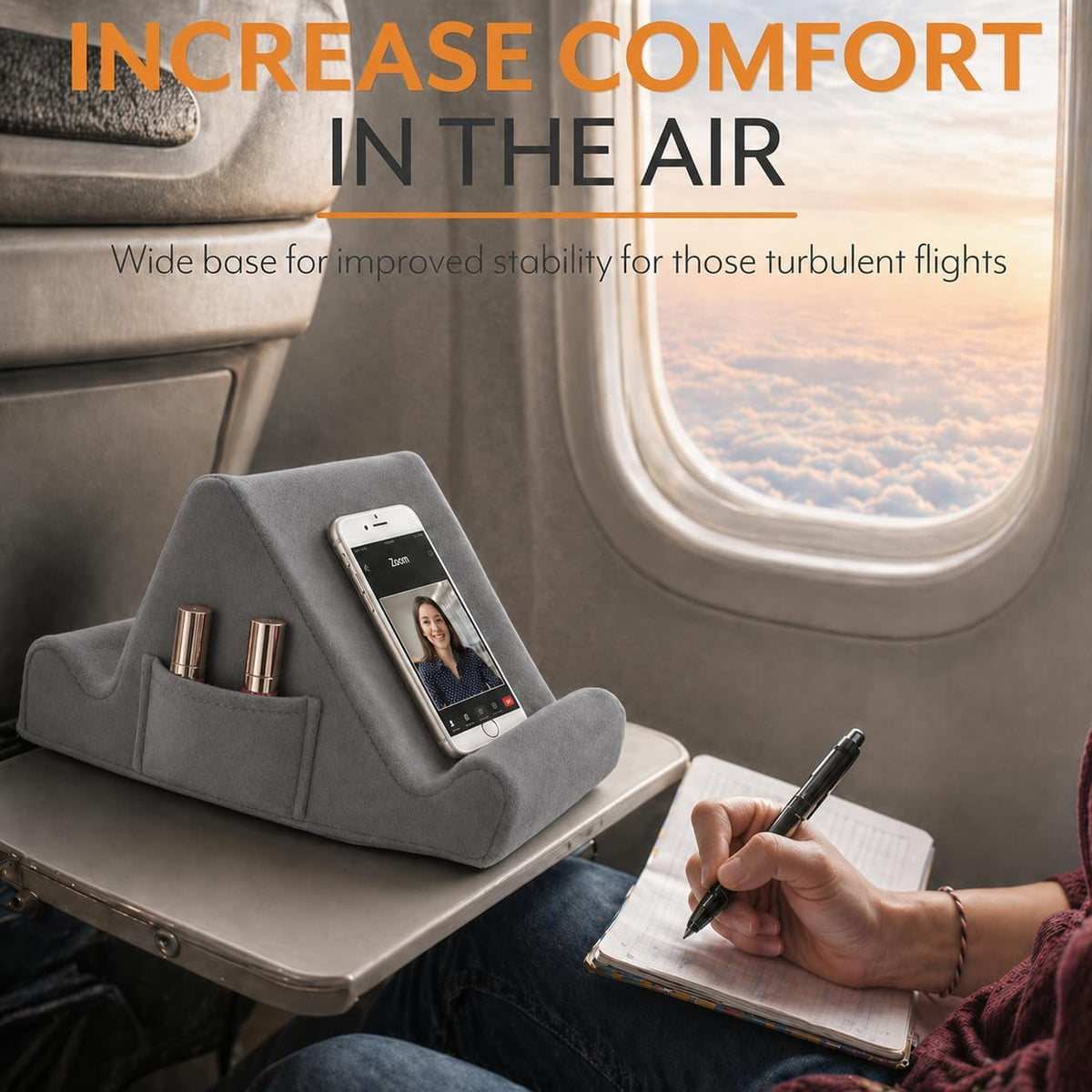 Brookstone Tablet Lap Cushion - Tablet/Phone/Ebook Holder for Bed, Flights, and Travel, Memory Foam Lap Desk for Reading and Hands Free Viewing, Compatible iPad and Kindle Accessories, Grey