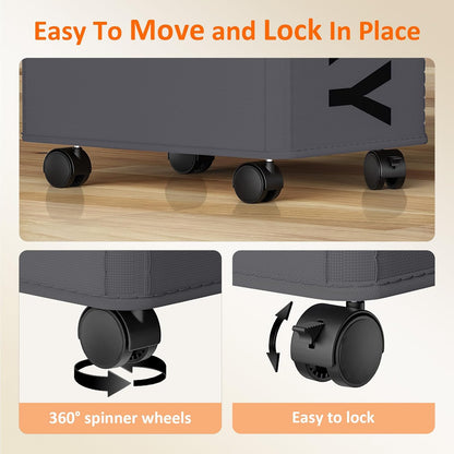 Optish Laundry Basket with Wheels, 90L Rolling Laundry Hamper with Wheels, Large Clothes Hamper on Wheel with Removable Mesh Bag for Bedroom, Dorm Room Essentials, Black