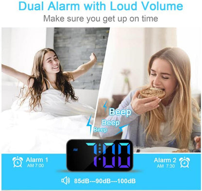 ciciglow RGB Loud Alarm Clock with Bed Shaker for Heavy Sleeper, 3 Modes Vibrating Alarm Clock, 7.4 Inch LED Display, 12/24H, Snooze, Brightness Adjustable