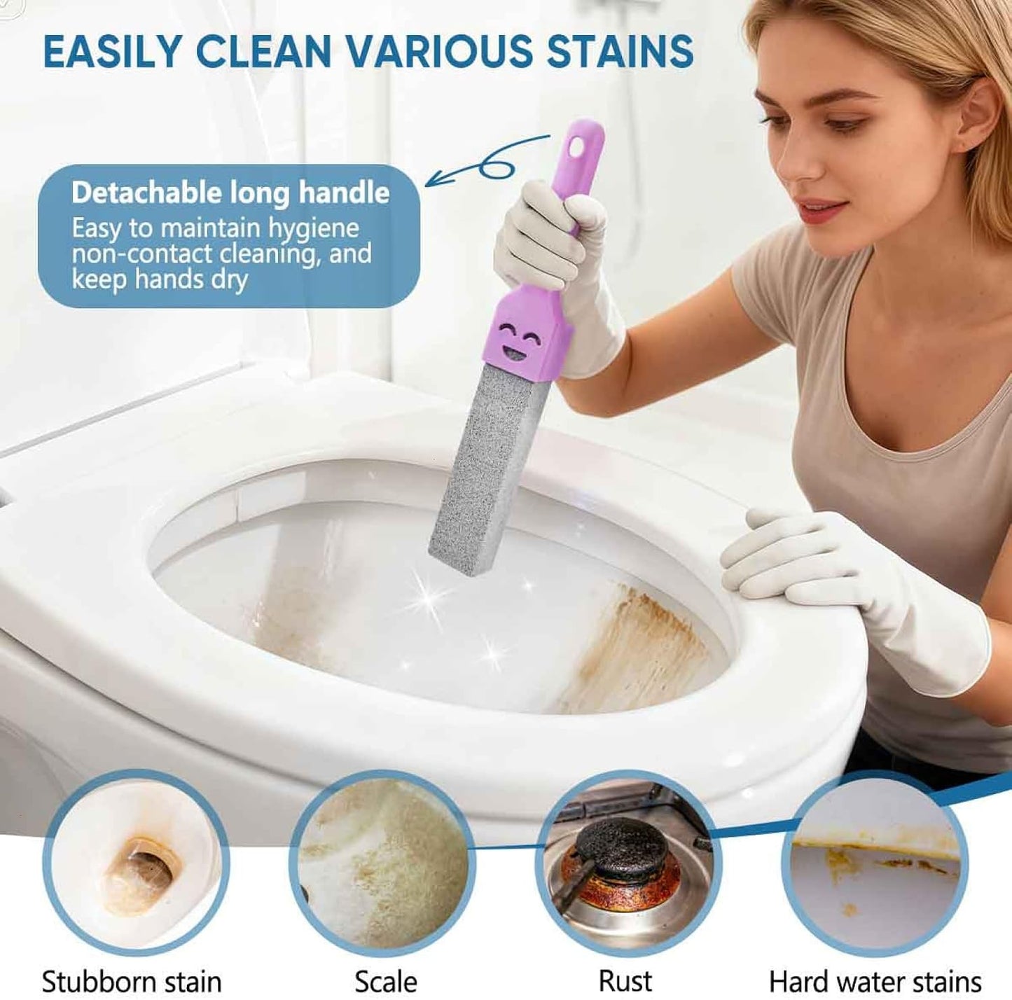 9 Pack Cleaning Pumice Stone Toilet Bowl Stick Cleaner with Handle Hard Water Ring Calcium Buildup Stains Remover Powerfully for Cleaning Toilet Bathtubs Kitchen Sink Grill Pools