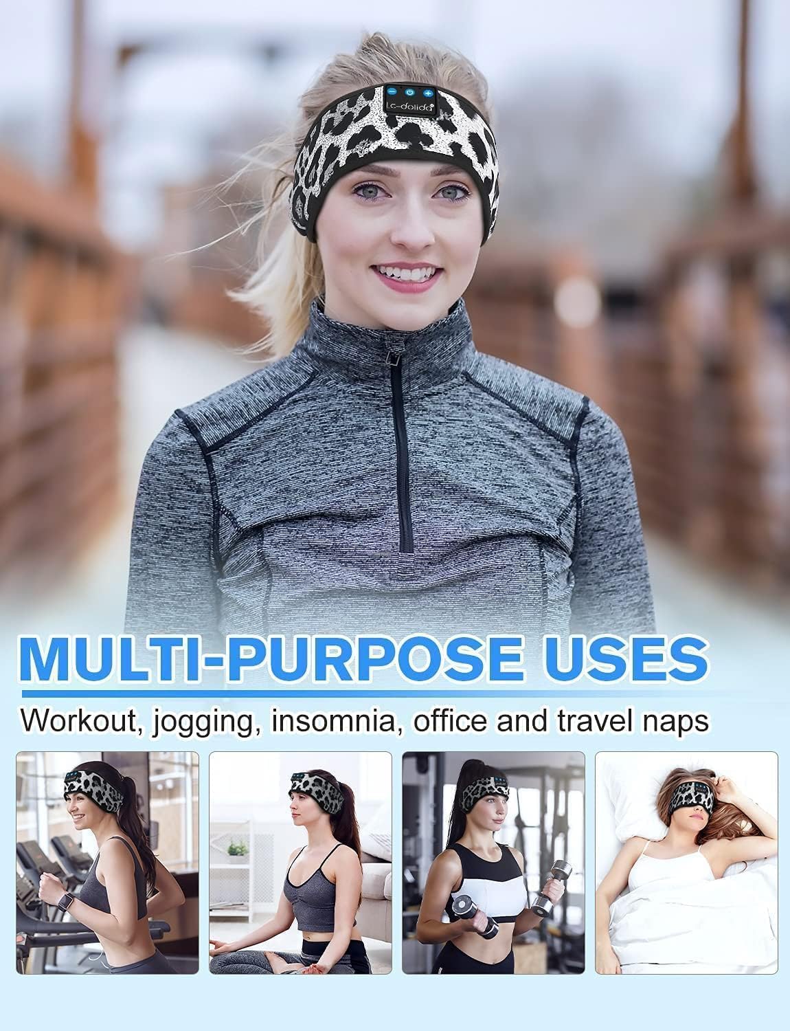 LC-dolida Sleep Headphones Bluetooth 5.4, Headband Headphones Earphones Wireless, Sleep Mask for Gifts,Workout,Jogging,Yoga(Purple)