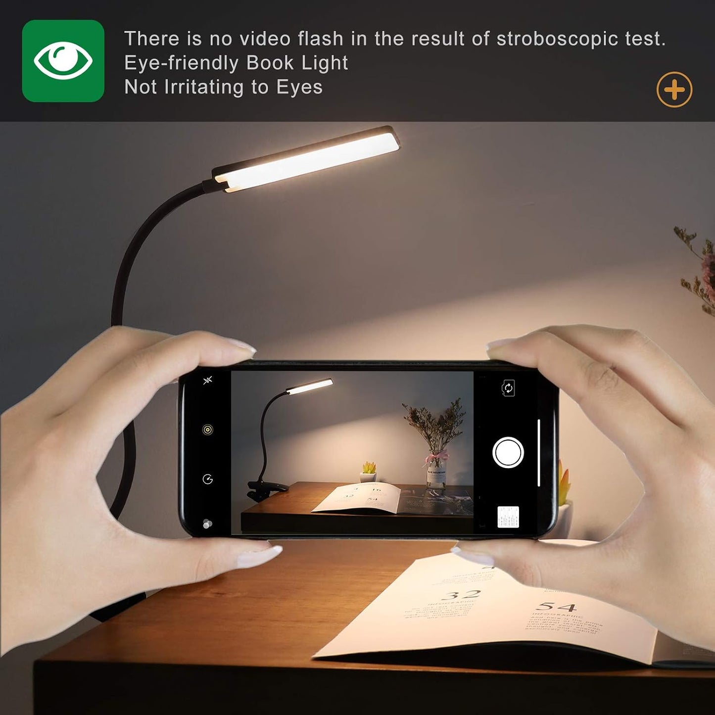 LED Reading Light with Clip USB Rechargeable Book Lights, 24 LEDs Flexible Neck Night Bed Lamp, Touch Control Portable Clamp Desk Lamps for Bed Headboard, Computers -Black