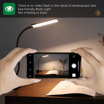 LED Reading Light with Clip USB Rechargeable Book Lights, 24 LEDs Flexible Neck Night Bed Lamp, Touch Control Portable Clamp Desk Lamps for Bed Headboard, Computers -Black
