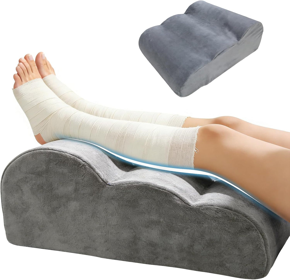 Leg Wedge Pillow Post Surgery, High-Density Foam Leg Elevation Pillow with Velvet Cover for Sleeping Swelling Blood Circulation and Knee Ankle Pain Relief, Grey