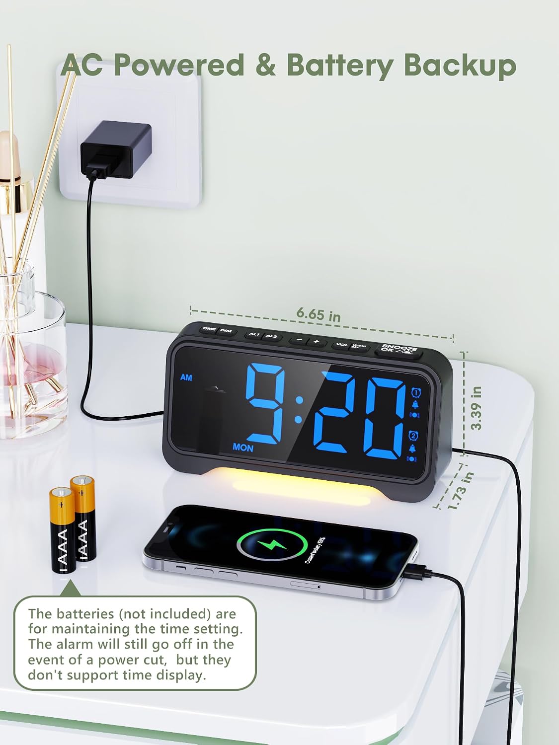 Vibrating Alarm Clock for Heavy Sleepers, 3-Level Bed Shaker, Dual Alarms