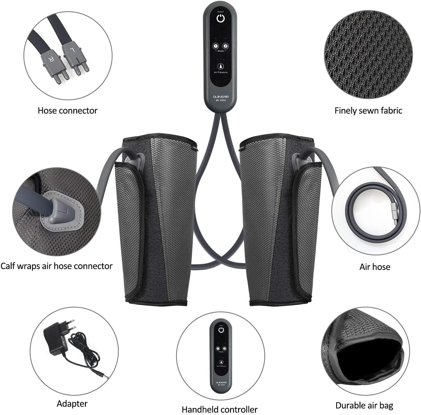 QUINEAR Air Compression Leg Massager for Circulation & Pain Relief, Calf Massagers with 2 Modes & 3 Intensities, Sequential Compression Device (SCD) for RLS, Edema, FSA-HSA - Ideal Gift