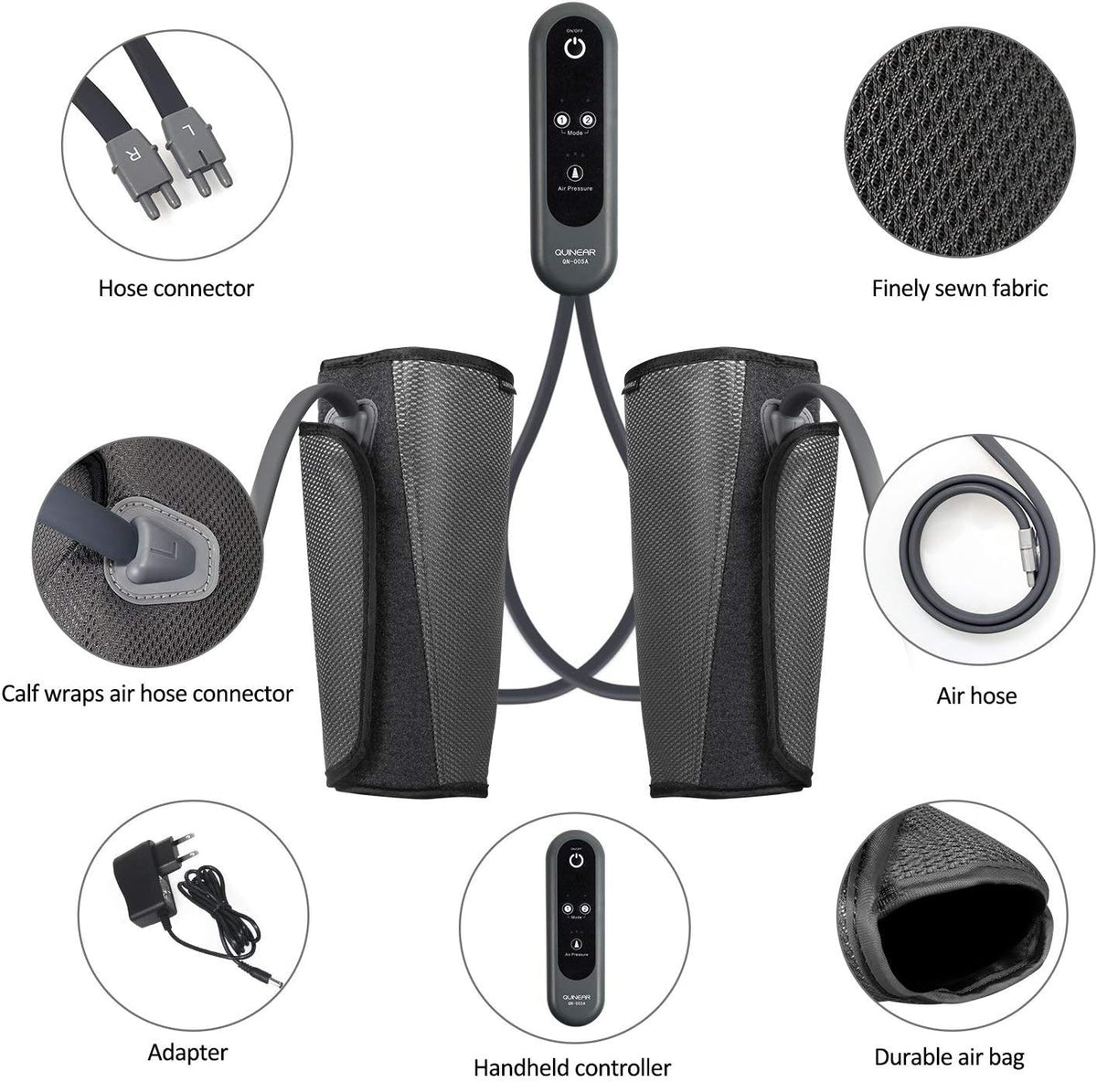 QUINEAR Air Compression Leg Massager for Circulation & Pain Relief, Calf Massagers with 2 Modes & 3 Intensities, Sequential Compression Device (SCD) for RLS, Edema, FSA-HSA - Ideal Gift