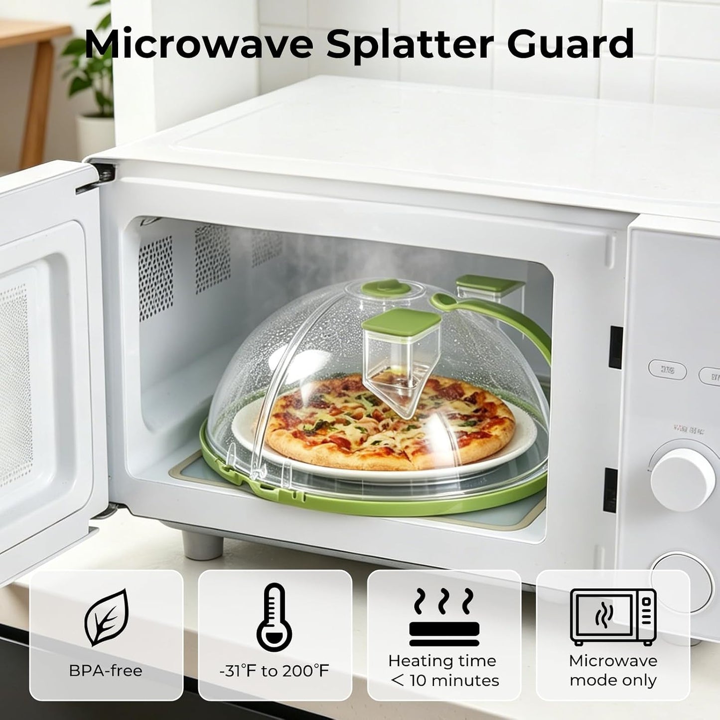 UFORU 10-Inch Foldable Microwave Splatter Cover for Food with Water Steamer | Clear Plate Cover with Handle Helps Contain Food Splatter Guard,Collapses for Compact Drawer or Cabinet Storage,Space-Saving