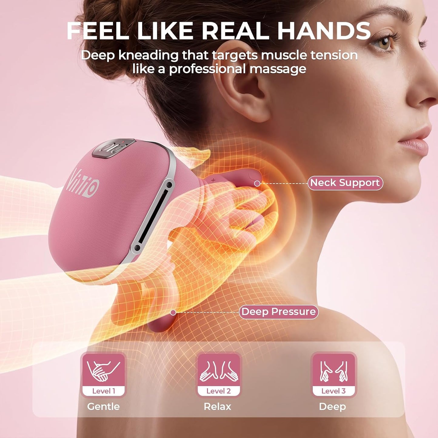 Vinid Bionic Neck and Shoulder Massager with Heat, 4D Kneading Massage, Simulated Human Hand Design for Pain Relief and Muscle Relax, Neck Massager Pillow Ideal for Valentines Gift, Green