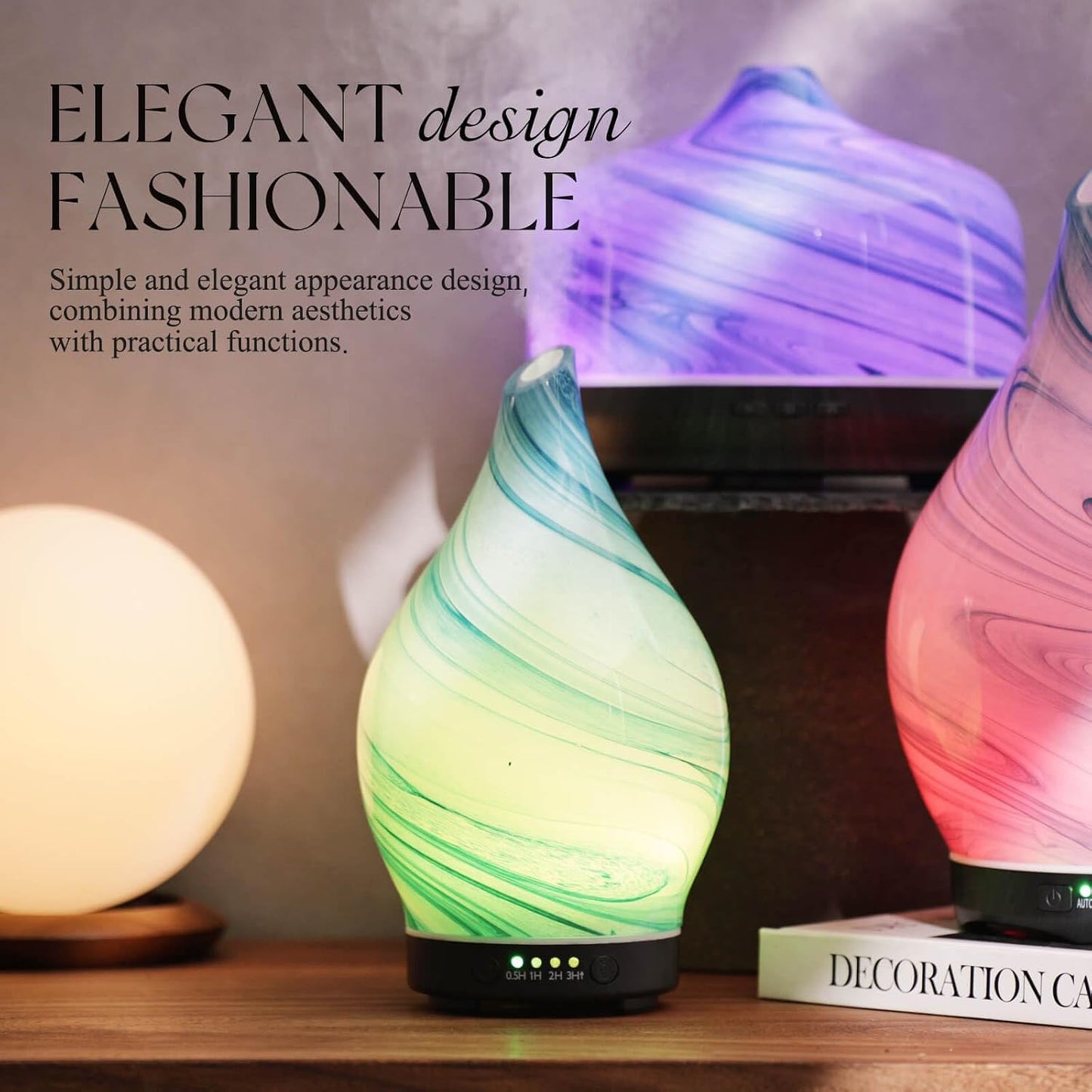 Porseme Oil Diffuser 3D Glass Aromatherapy Ultrasonic Humidifier, Air Refresh Auto Shut-Off, Timer Setting, BPA Free for Home Hotel Yoga Leisure SPA Gift 150ml Last 6H - Colors B