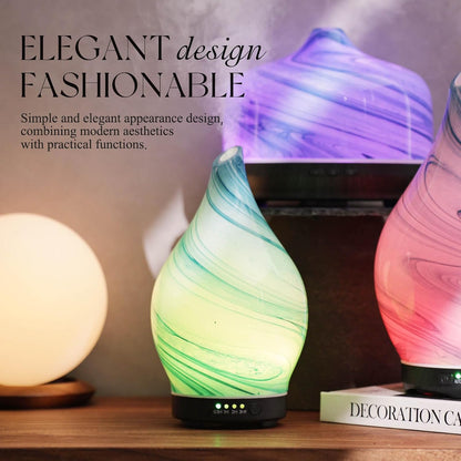Porseme Oil Diffuser 3D Glass Aromatherapy Ultrasonic Humidifier, Air Refresh Auto Shut-Off, Timer Setting, BPA Free for Home Hotel Yoga Leisure SPA Gift 150ml Last 6H - Colors B