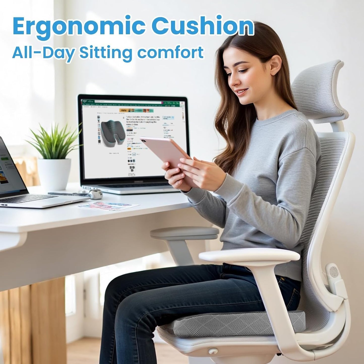 TushGuard Office/ Car Seat Cushion, Non-Slip Sciatica & Back Coccyx Tailbone Pain Relief Chair Pad, Memory Foam Butt Pillow for Computer Desk, Wheelchair, Driving (Black)