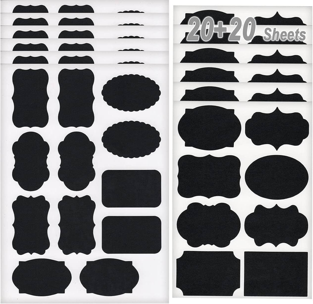400 Stickers Chalkboard Labels, 14 Assorted Shapes Waterproof Reusable Removable Black Mason Jar Labels, Erasable Chalk Blackboard Bottle Label for Pantry Storage Bins, Kitchen Food Containers