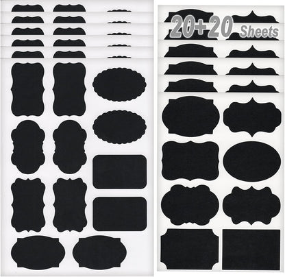 400 Stickers Chalkboard Labels, 14 Assorted Shapes Waterproof Reusable Removable Black Mason Jar Labels, Erasable Chalk Blackboard Bottle Label for Pantry Storage Bins, Kitchen Food Containers