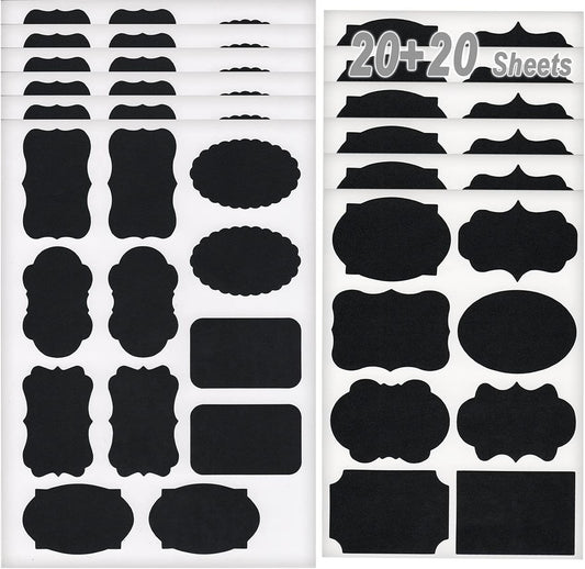 400 Stickers Chalkboard Labels, 14 Assorted Shapes Waterproof Reusable Removable Black Mason Jar Labels, Erasable Chalk Blackboard Bottle Label for Pantry Storage Bins, Kitchen Food Containers