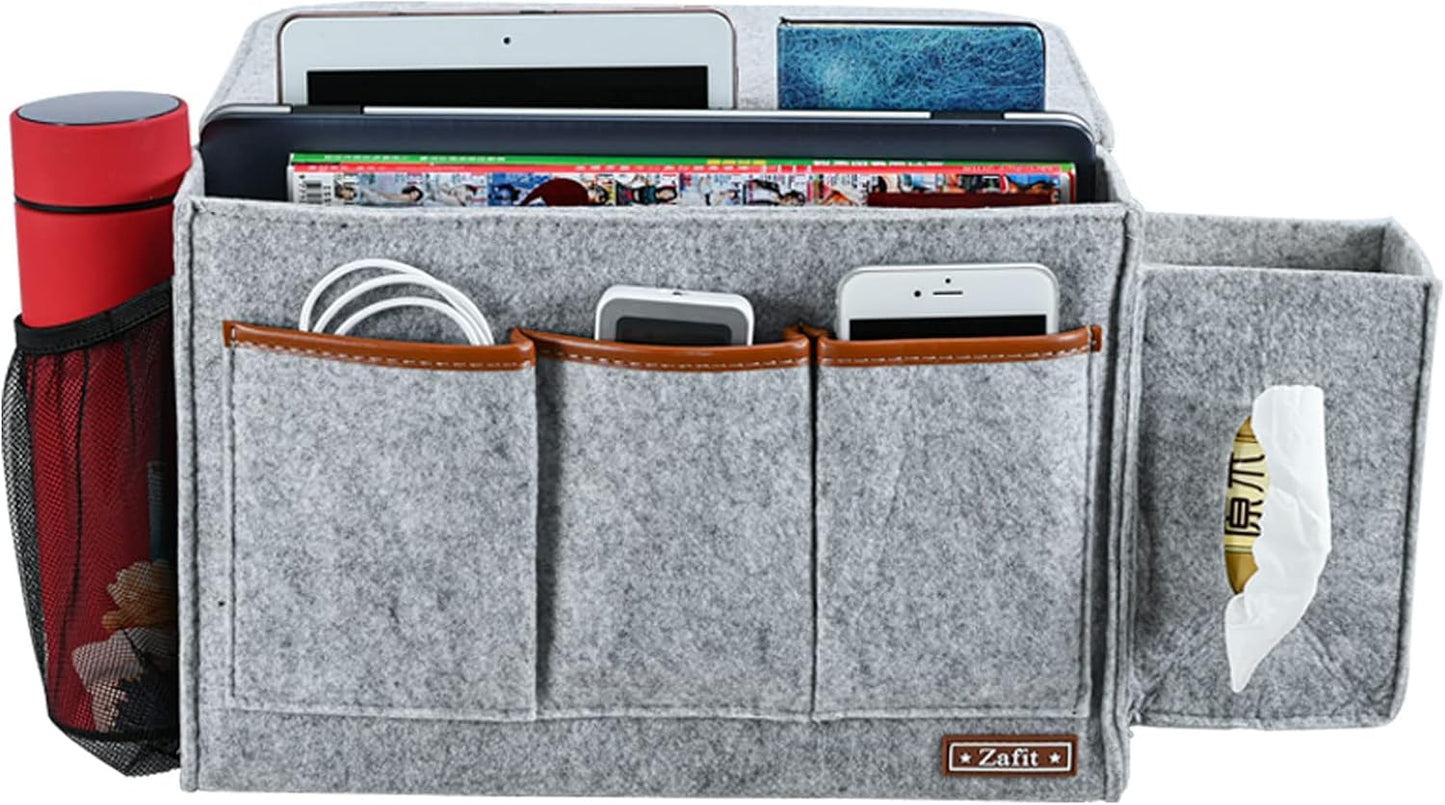 Zafit Bedside Caddy, Large Size Bedside Storage Organizer Bedside Organizer Caddy for Magazine Remotes Phone (13.4'' x 18.1'' Plus Size, Dark Grey)