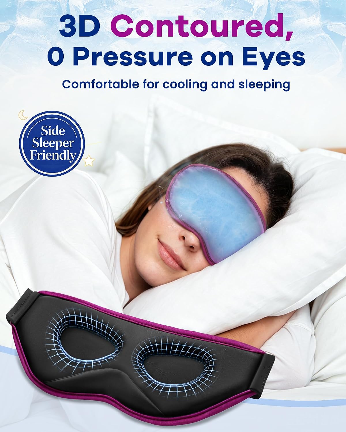 BeeVines 3D Cooling Gel Eye Mask for Puffy Eyes Migraines Headache Fast Relief, After Surgery Care, Ice Pack for Cold Compress, 6 OZ Contoured Weighted Sleep Mask for Sleeping, 100% Blackout