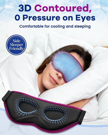 BeeVines 3D Cooling Gel Eye Mask for Puffy Eyes Migraines Headache Fast Relief, After Surgery Care, Ice Pack for Cold Compress, 6 OZ Contoured Weighted Sleep Mask for Sleeping, 100% Blackout