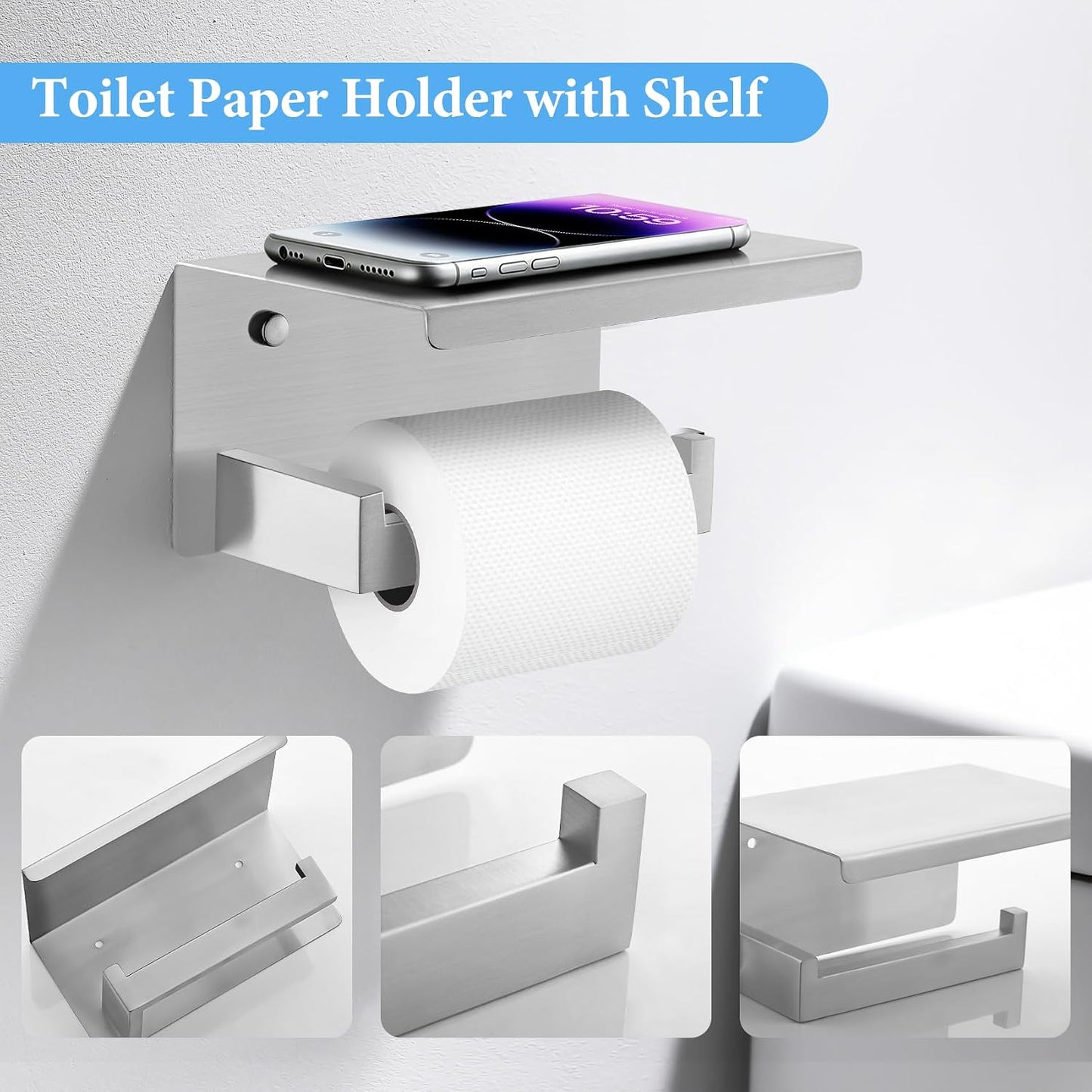 TURS Bathroom Hardware Set Black 4-Piece Towel Bar Set Include 24 Inch Towel Bar Hand Towel Holder Towel Hook Toilet Paper Holder with Shelf Wall Mounted Stainless Steel Bathroom Accessories Set