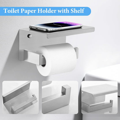TURS Bathroom Hardware Set Black 4-Piece Towel Bar Set Include 24 Inch Towel Bar Hand Towel Holder Towel Hook Toilet Paper Holder with Shelf Wall Mounted Stainless Steel Bathroom Accessories Set