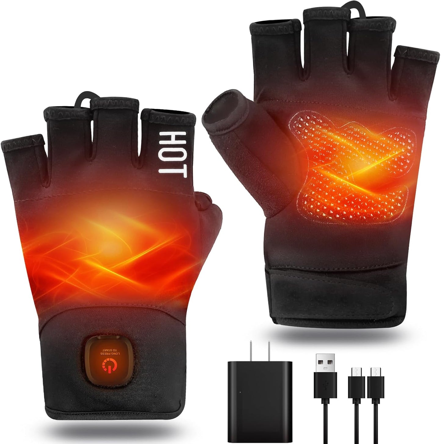 Heated Gloves Fingerless for Women Man with 3.7V 3000mAh Battery Cordless Work Touchscreen Gloves for Winter Cold Weather Rechargeable Electric