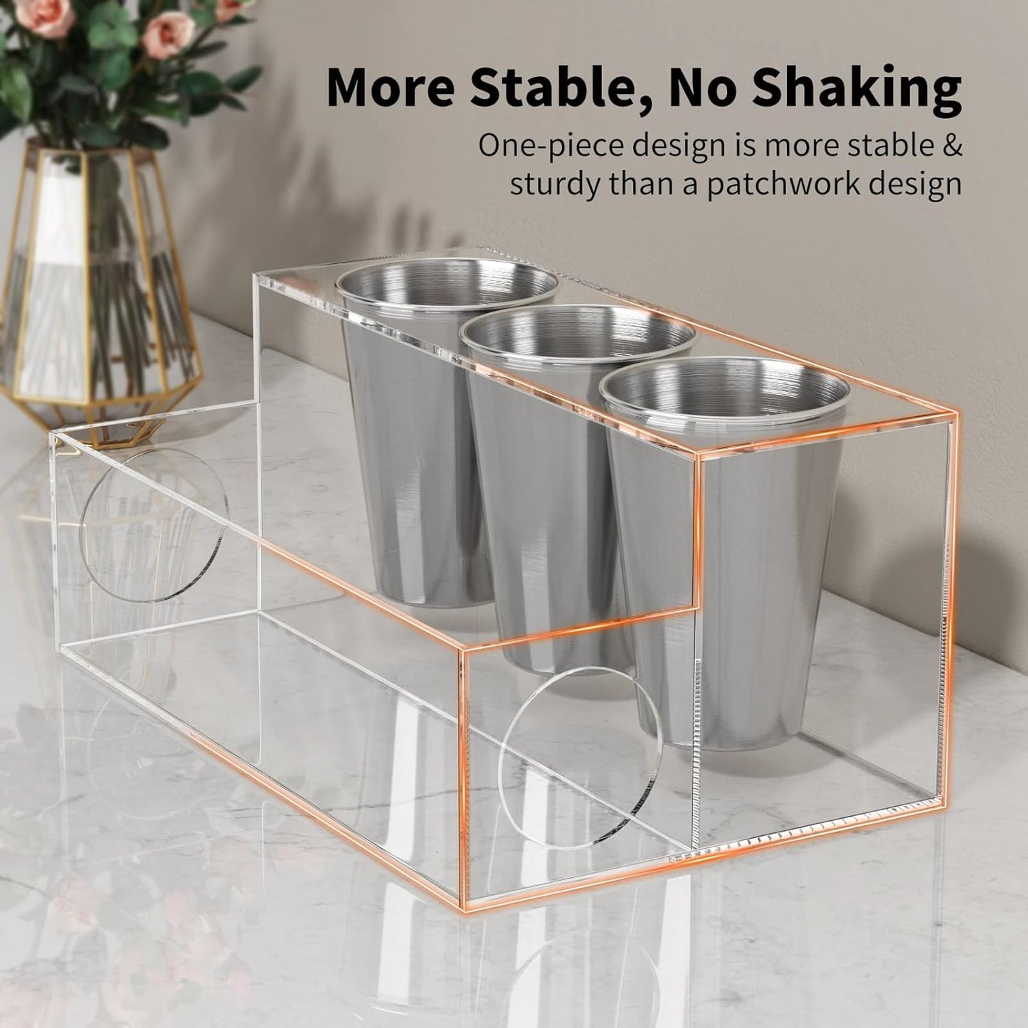 NIUBEE Acrylic Hair Tool Organizer,Hair Dryer Holder Countertop with 3 Cups | Clear, Hot Tools Organizer, Hair Blow Dryer Organizer for Curling Iron, Brush, Straightener, Makeup,Skincare,Vanity, Bathroom