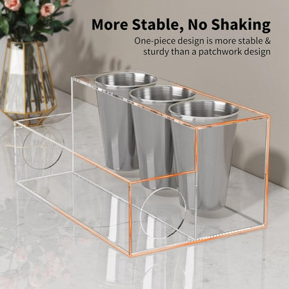 NIUBEE Acrylic Hair Tool Organizer,Hair Dryer Holder Countertop with 3 Cups | Clear, Hot Tools Organizer, Hair Blow Dryer Organizer for Curling Iron, Brush, Straightener, Makeup,Skincare,Vanity, Bathroom