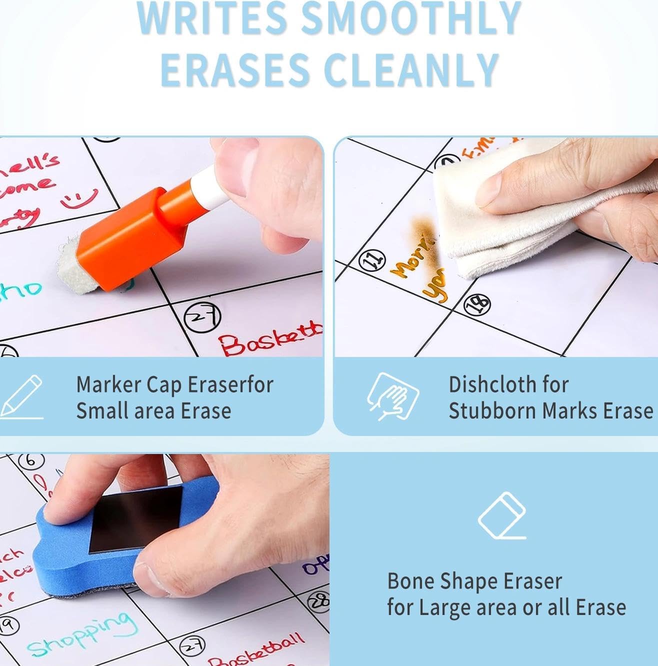Hivillexun 16.5"x12" Clear Acrylic Magnetic Dry Erase Calendar Board with Monthly & Weekly Planner, 6 Markers & Large Eraser for Fridge, Office, Home (White)