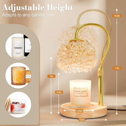 Hisummer Candle Warmer Lamp with Timer, Dimmable Candle Lamp Warmer with 312 K9 Crystals Adjustable Height Electric Candle Warmer for Women Gifts, Wax Warmer Lamp with 2 Bulbs for Jar Candles