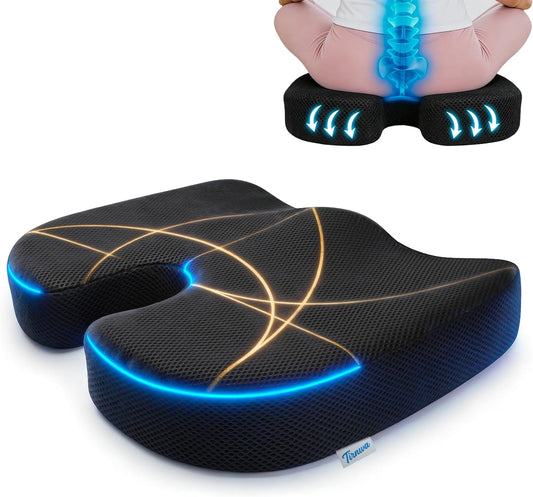 Coccyx & Tailbone Support Seat Cushion for Office & Car – Ergonomic U-Cutout Memory Foam for Sciatica, Pressure Relief, All-Day Comfort – Perfect for Desk Chair, Driving, Travel (Black)