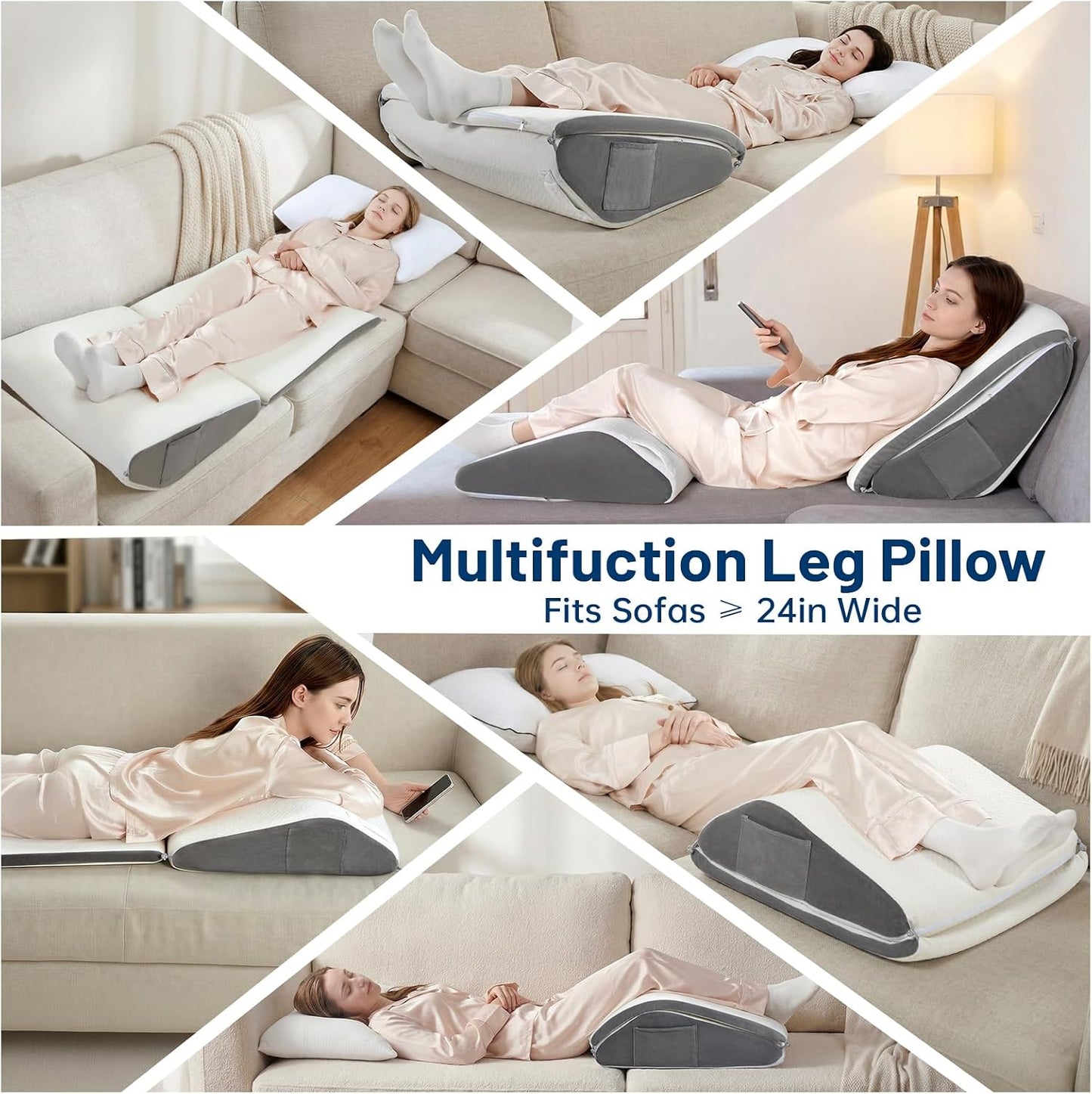 Vekkia Knee Wedge Pillow for Back Sleeping,Dual-Layer Adjustable Leg Pillow | Elevation Pillow with Dual Handles, idea for Legs Post-Surgery, Knee Support, Lower Back Pain Relief, Blood Circulation