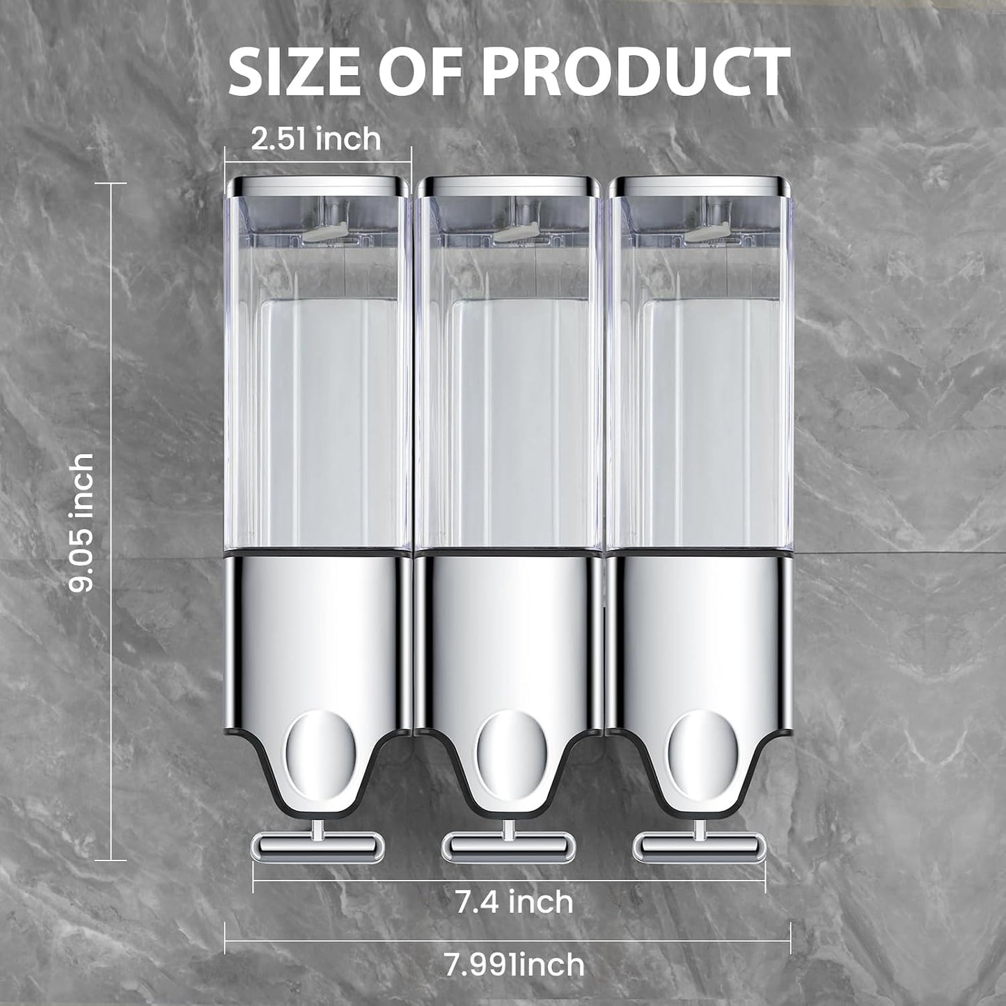 EHORIA Shampoo and Conditioner Dispenser, Shower Soap Dispenser | Shower Dispenser 3 Chamber No Drill, Wall Mounted Refillable Bottles, Shower Accessories for Bathroom, RV&Hotel,18.6oz 3 in 1