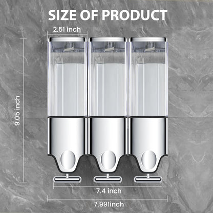 EHORIA Shampoo and Conditioner Dispenser, Shower Soap Dispenser | Shower Dispenser 3 Chamber No Drill, Wall Mounted Refillable Bottles, Shower Accessories for Bathroom, RV&Hotel,18.6oz 3 in 1