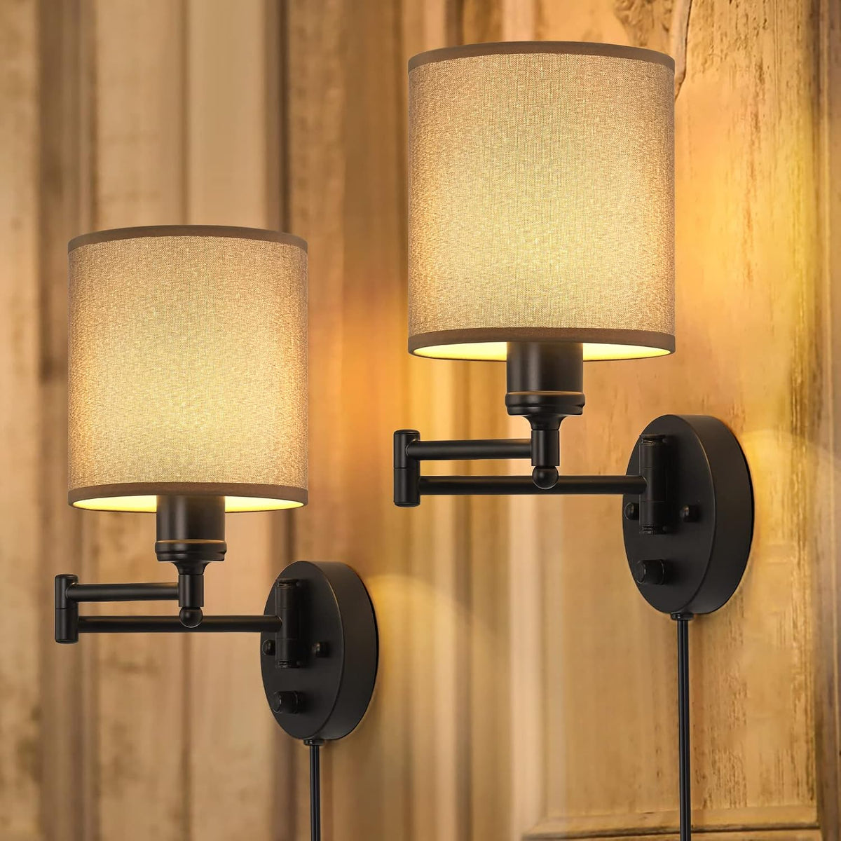 CADUKE Plug in Wall Sconce Set of 2, Swing Arm Wall Lamps
