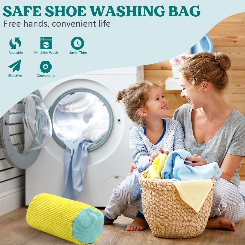 Shoe Washing Machine Bag 2 Pack, Laundry Shoe Bag for Washer and Dryer | 360°Deep Clean Durable Shoes, Reusable Shoe Cleaner Bags, Sneaker Washing Machine Bag, Yellow