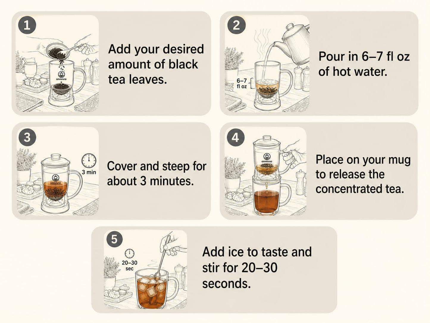 Glass Tea Infuser, Easy Drain for Loose Leaf, 15.2 oz, Black | Fits rims under 3.15 in; set on mug to drain, lift to stop, helps limit bitterness. Dishwasher safe; tea bags, herbs, coffee