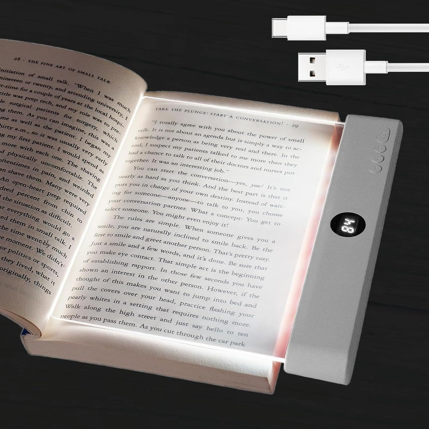 Book Light for Reading in Bed, Rechargeable LED Flat Book Light with Clear Full Page Panel, 3 Color Temperatures, Stepless Dimming, 1–99 Min Timer, 1200mAh USB-C Bookmark Light for Book Lovers(Pink)