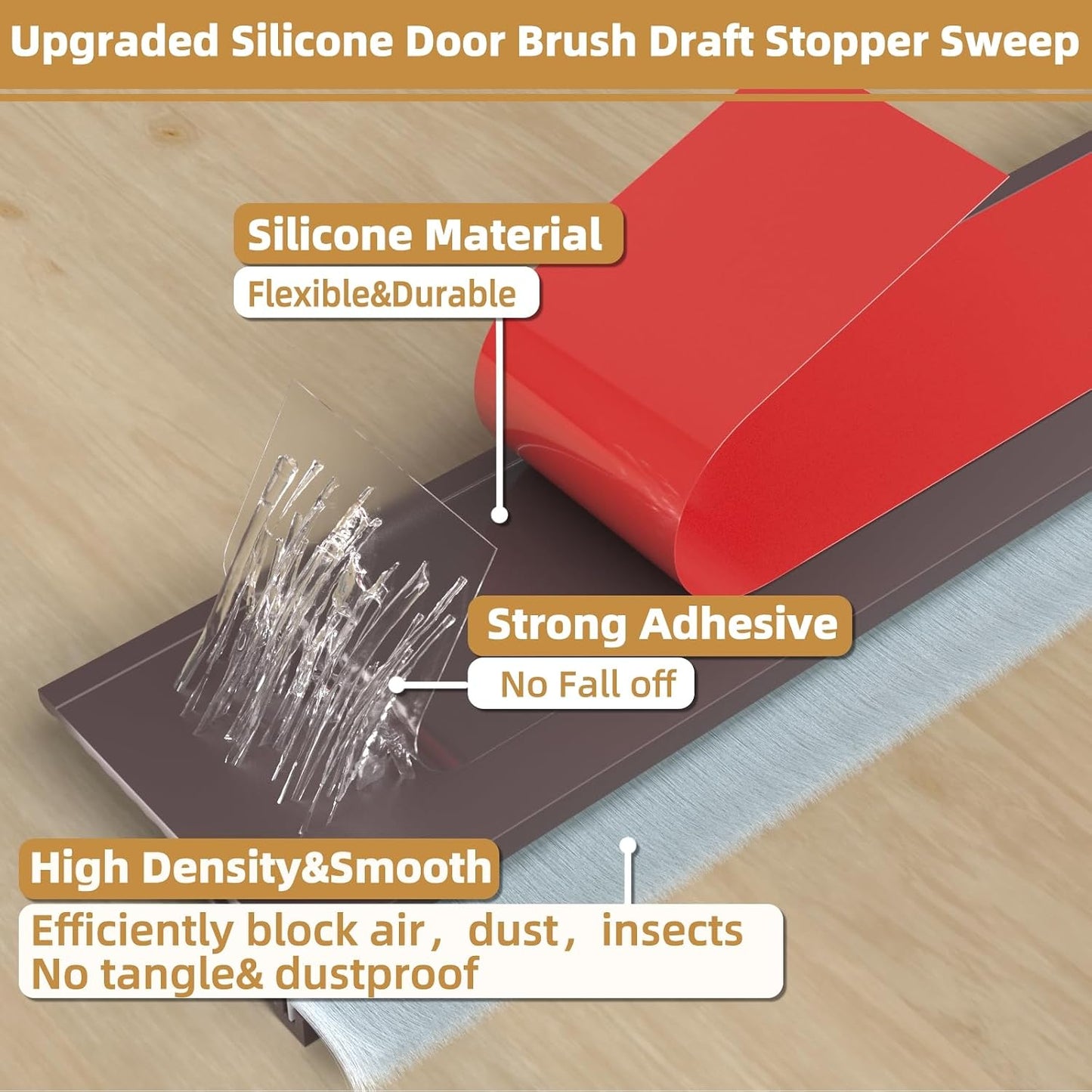 cuysfead 39" Door Draft Stopper for Bottom of Door with Brush,Strong Adhesive Under Door Sweep for Exterior & Interior,Soundproof Door Gap Filler Bottom Seal Dust Blocker and Noise Stopper,White