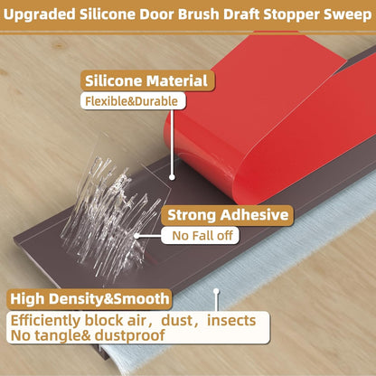 cuysfead 39" Door Draft Stopper for Bottom of Door with Brush,Strong Adhesive Under Door Sweep for Exterior & Interior,Soundproof Door Gap Filler Bottom Seal Dust Blocker and Noise Stopper,White