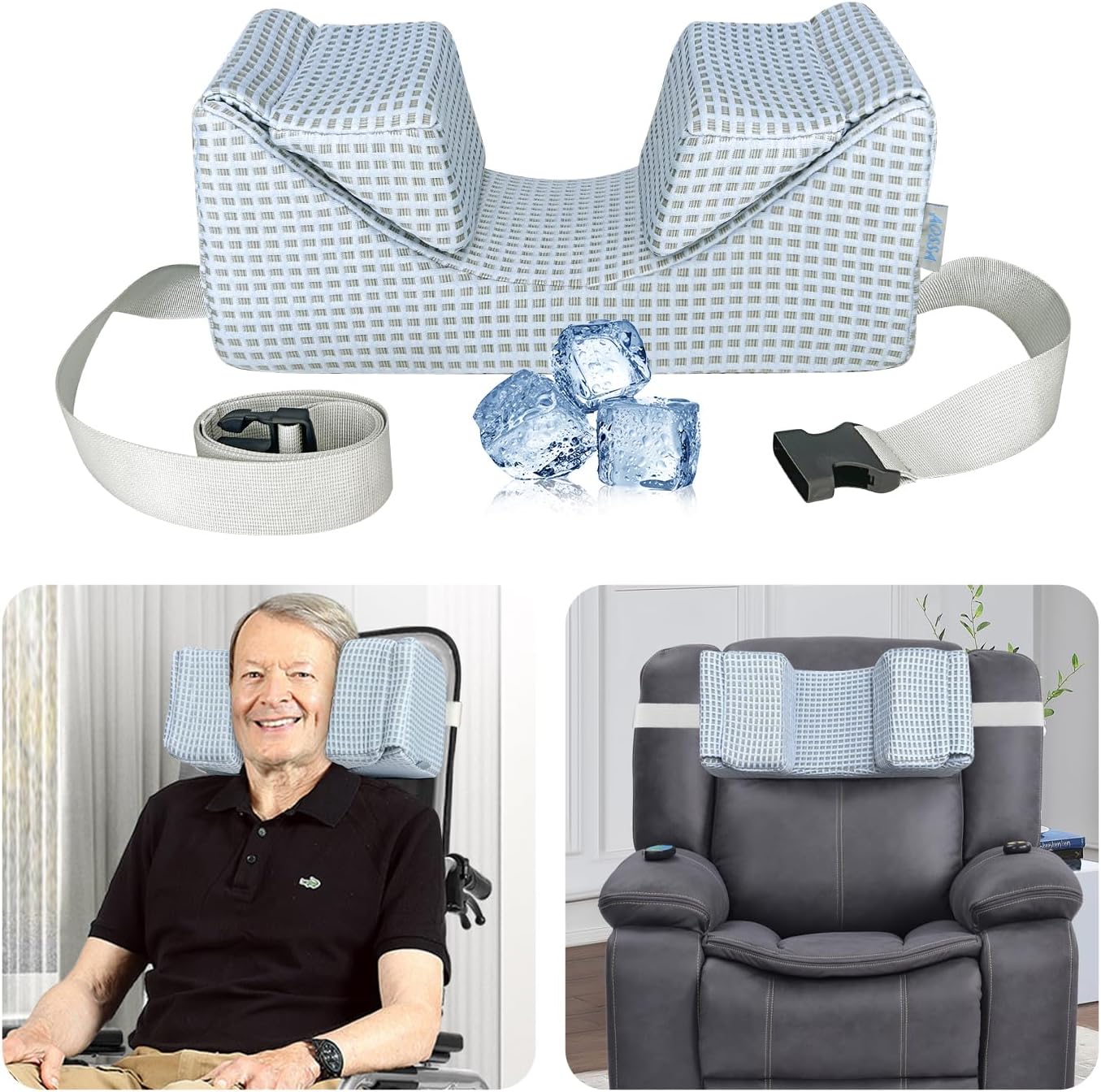 AOSSA Wheelchair Headrest Neck Stabilizer Head Support Pillow for Recliner High Back Wheelchair Head Positioning Wedge Neck Support Positioner Keep Head Straight Medical Foam Wedge